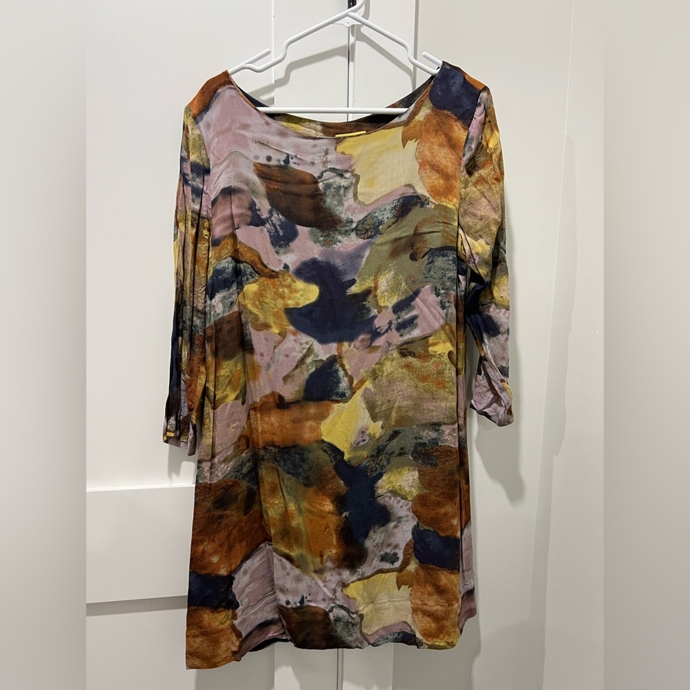 Maeve 3/4 Sleeve Multicolor Abstract Long Sleeve Dress